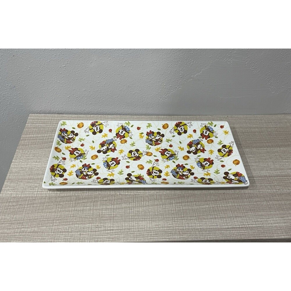 Disney Mickey Minnie Mouse Fall Ceramic Serving Platter Tray Thanksgiving 13.5"